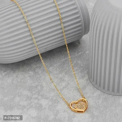 Traditional Brass American Dimond Work Heart Shape Pendant With Chain Necklace For Women