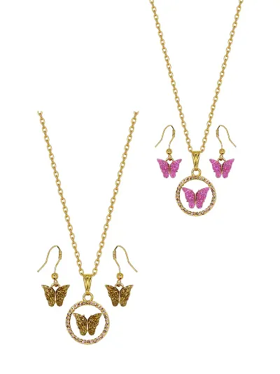 Shimmering Alloy Butterfly Design Jewellery Set For Women And Girls- Set Of 2