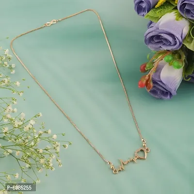 Jewellery Micro Rose Gold Plated American Diamond Beautiful Love Heart Beat Shape Necklace Golden Chain for  Girls Diamond Chain-thumb2