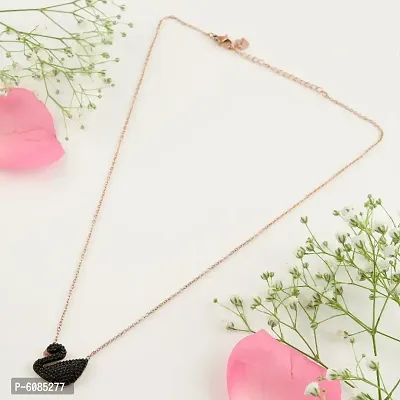 Jewellery Micro Rose Gold Plated American Diamond Black Duck Shape Golden Chain for Girls Diamond Necklace