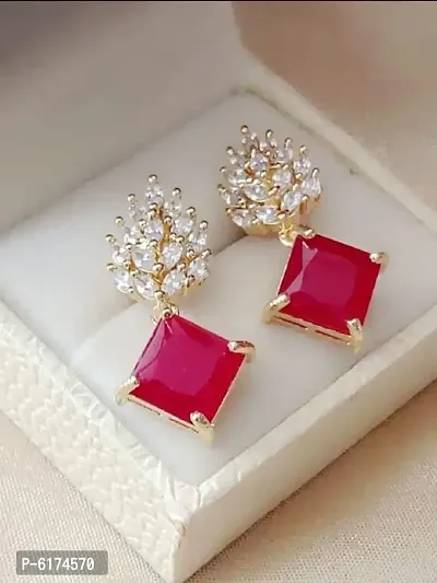 Shimmering Brass American Diamond Earrings For Women And Girls-thumb0