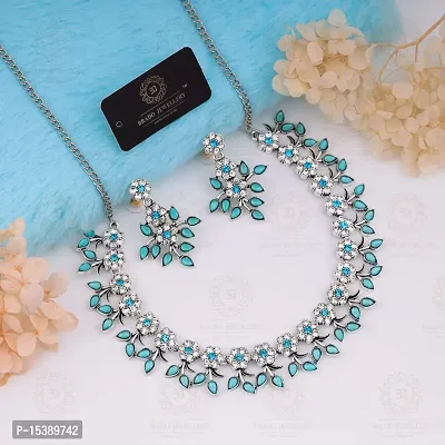 Turquoise Crystal Necklace Jewellery Set with Earrings for Womens-thumb0