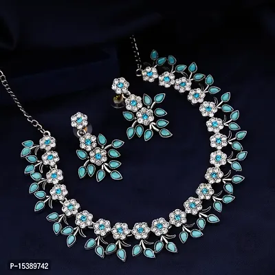 Turquoise Crystal Necklace Jewellery Set with Earrings for Womens-thumb4