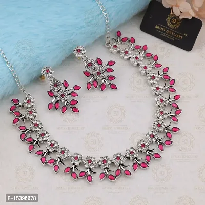 Pink Brass Traditional Necklace With Earrings-thumb0