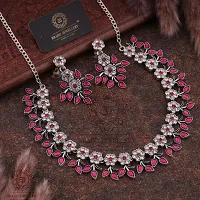 Pink Brass Traditional Necklace With Earrings-thumb1