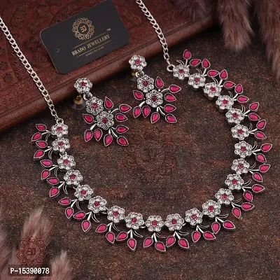 Pink Brass Traditional Necklace With Earrings-thumb2