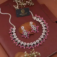 Pink Brass Traditional Necklace With Earrings-thumb2