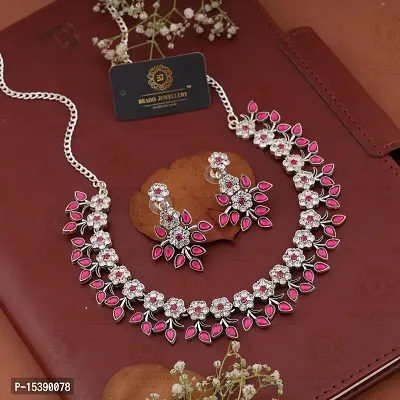 Pink Brass Traditional Necklace With Earrings-thumb3