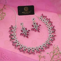 Pink Brass Traditional Necklace With Earrings-thumb3