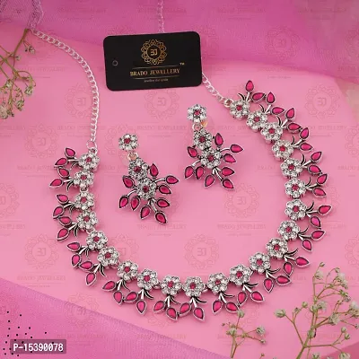 Pink Brass Traditional Necklace With Earrings-thumb4