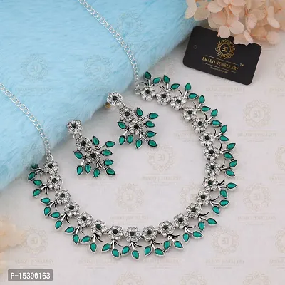 Green Crystal Necklace Jewellery Set with Earrings for Womens