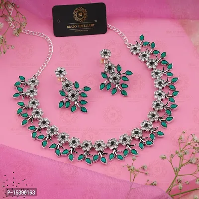 Green Crystal Necklace Jewellery Set with Earrings for Womens-thumb4