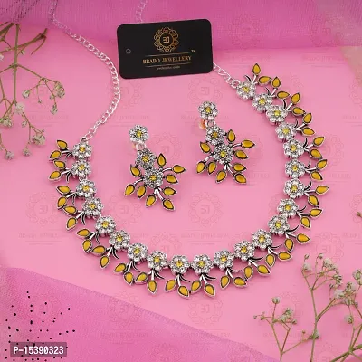 Traditional Yellow Necklace With Earrings For Womens-thumb2