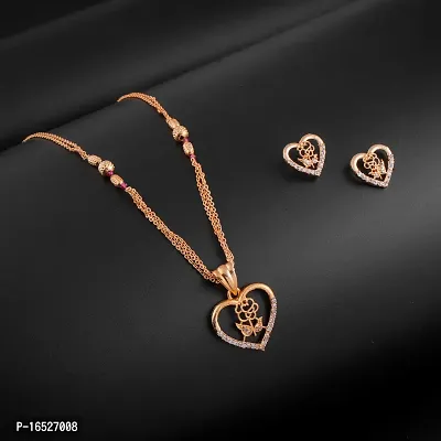 Rose Gold Heart Design Pendent With Earrings For Womens