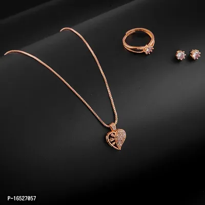 Rose Gold Plated Pendant chain With Earrings And Ring Gold-plated Cubic Zirconia Alloy