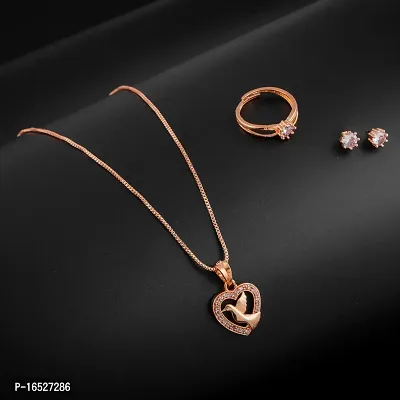 Rose Gold Staylish Pendant Chain With Earrings For Womens