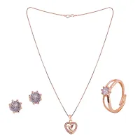 Rose Gold Staylish Pendant Chain With Earrings For Womens-thumb2