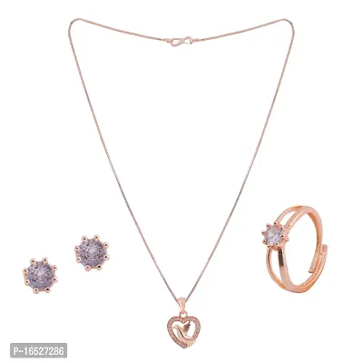 Rose Gold Staylish Pendant Chain With Earrings For Womens-thumb3