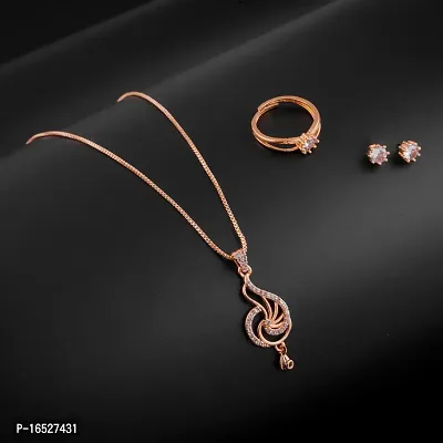 Rose Gold Plated Stylish Pendant Chain with Earrings Diamond Necklace For Women's  Girls