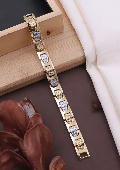 Gold Rhodium Plated Stylish And Unique Bold Brass Bracelet For Mens