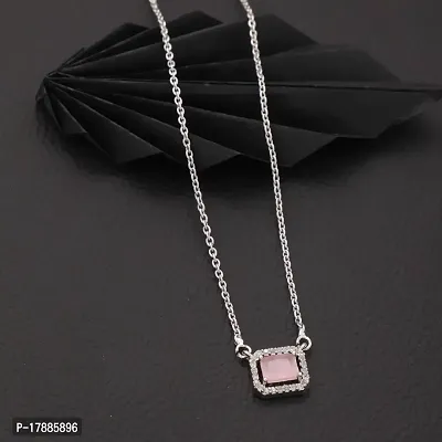 Stylish Silver Plated Pink Diamond Pendant With Chain For Womens