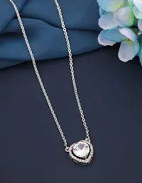 Classical Silver Plated American Diamond Pendant With Chain For Womens-thumb2