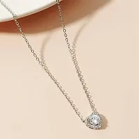 Classical Silver Plated American Diamond Pendant With Chain For Womens-thumb1