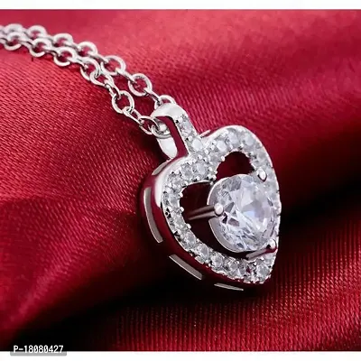 Classical Silver Plated American Diamond Pendant With Chain For Womens-thumb4