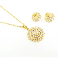 GOLD AND SILVER PLATED PENDANT CHAIN WITH EARRING SET FOR WOMENS-thumb2