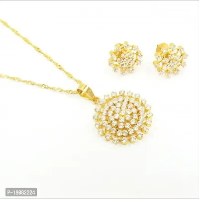 GOLD AND SILVER PLATED PENDANT CHAIN WITH EARRING SET FOR WOMENS-thumb3