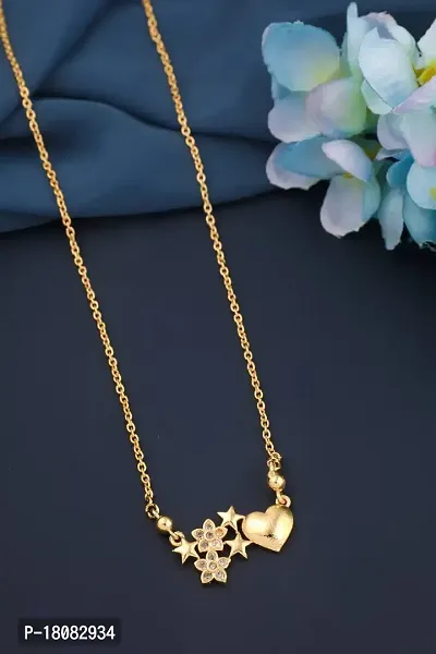 Stylish Heart Shape Gold Plated Pendant Chain For Womens-thumb0