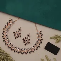 Attractive Rose Gold Black Colour Necklace With Earrings For Womens-thumb1