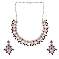 Attractive Rose Gold Black Colour Necklace With Earrings For Womens-thumb2