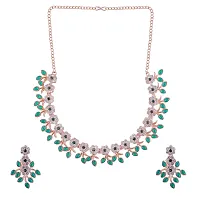 Attractive Rose Gold Green Colour Necklace With Earrings For Womens-thumb1