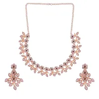 Attractive Rose Gold Grey Colour Necklace With Earrings For Womens-thumb2