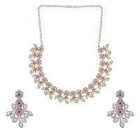 Attractive Rose Gold Light Green Colour Necklace With Earrings For Womens-thumb3