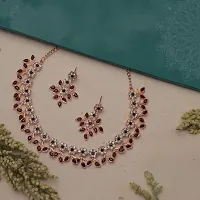 Attractive Rose Gold Maroon Colour Necklace With Earrings For Womens-thumb3