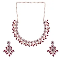 Attractive Rose Gold Maroon Colour Necklace With Earrings For Womens-thumb2