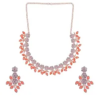 Attractive Rose Gold Orange Colour Necklace With Earrings For Womens-thumb2