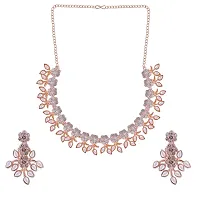 Attractive Rose Gold White Colour Necklace With Earrings For Womens-thumb2