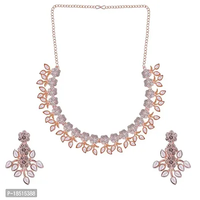 Attractive Rose Gold White Colour Necklace With Earrings For Womens-thumb3