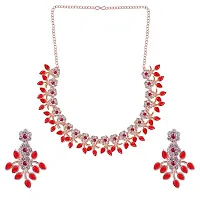 Attractive Rose Gold Red Colour Necklace With Earrings For Womens-thumb1