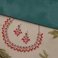 Attractive Rose Gold Red Colour Necklace With Earrings For Womens-thumb3