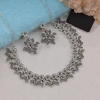 Attractive Silver Plated Grey Colour Necklace With Earrings For Womens-thumb1