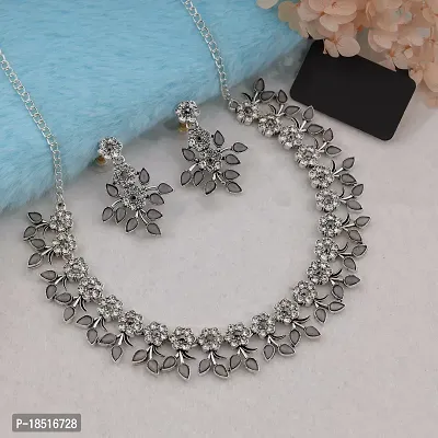 Attractive Silver Plated Grey Colour Necklace With Earrings For Womens-thumb2