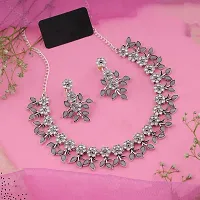 Attractive Silver Plated Grey Colour Necklace With Earrings For Womens-thumb2