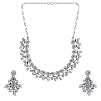 Attractive Silver Plated Grey Colour Necklace With Earrings For Womens-thumb3