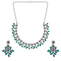 Attractive Silver Plated Green Colour Necklace With Earrings For Womens-thumb3