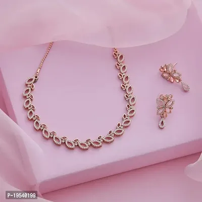 Amazing Rose Gold Plated Necklace With Earrings For Womens-thumb0