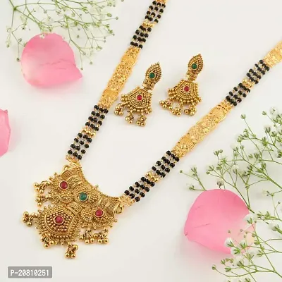 Gold Plated 30 Inch Long Mangalsutra With 1 Pair Of Earring For Women and Girls